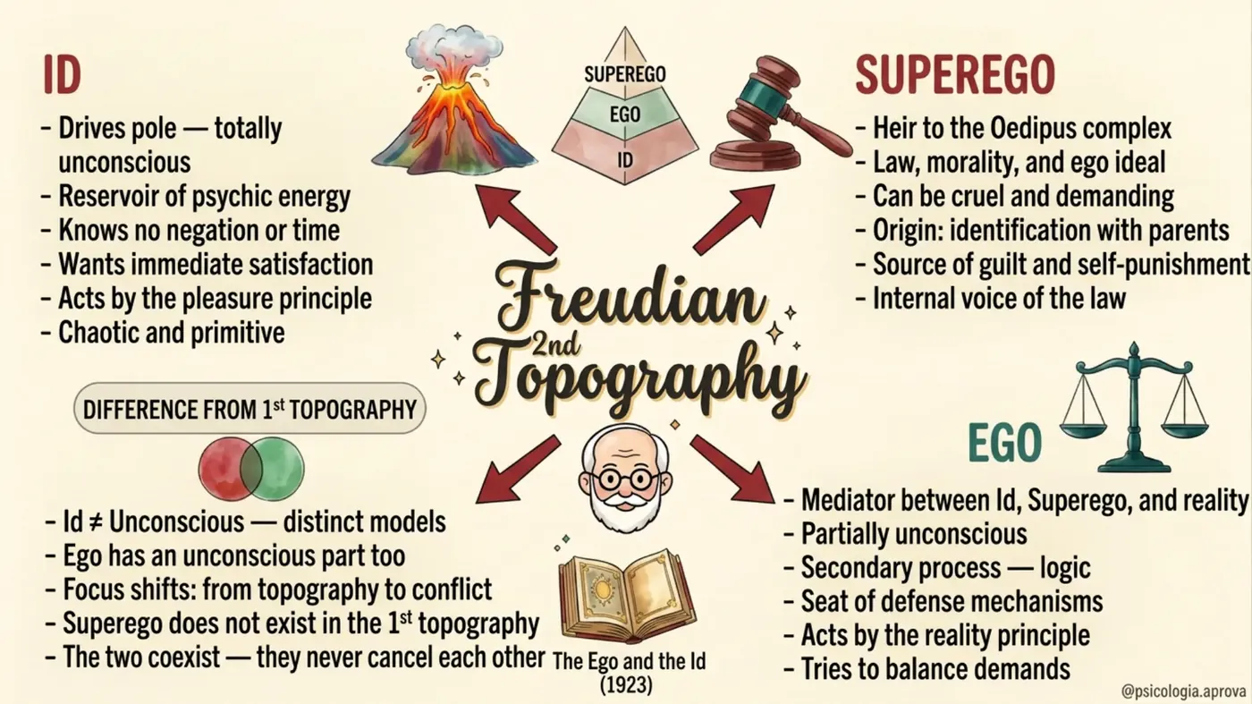 Mind map of Freud's second topography — Id, Ego and Superego